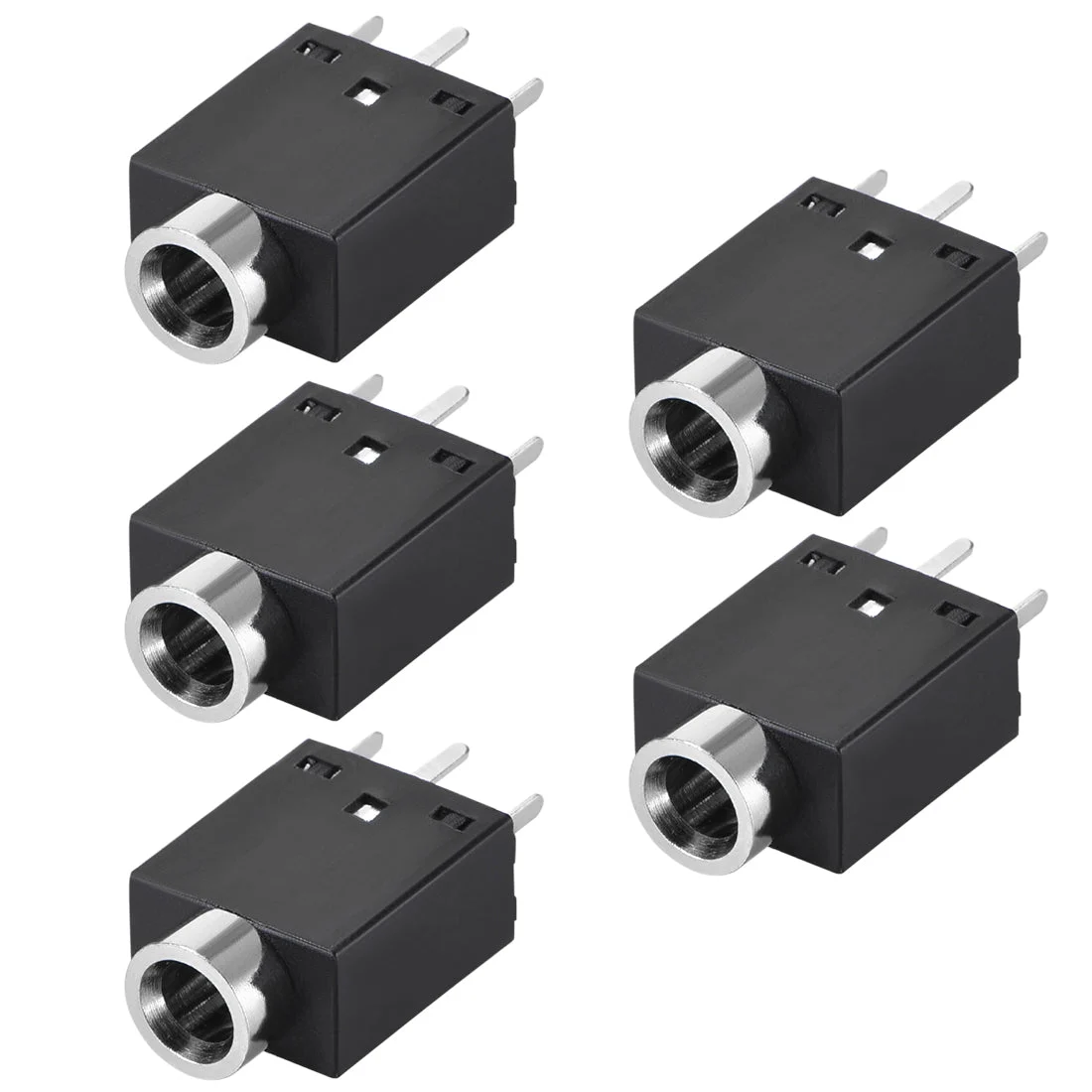 PCB Mount 3.5mm 5 Pin Socket Headphone Stereo Jack Connector PJ358 Black 5Pcs