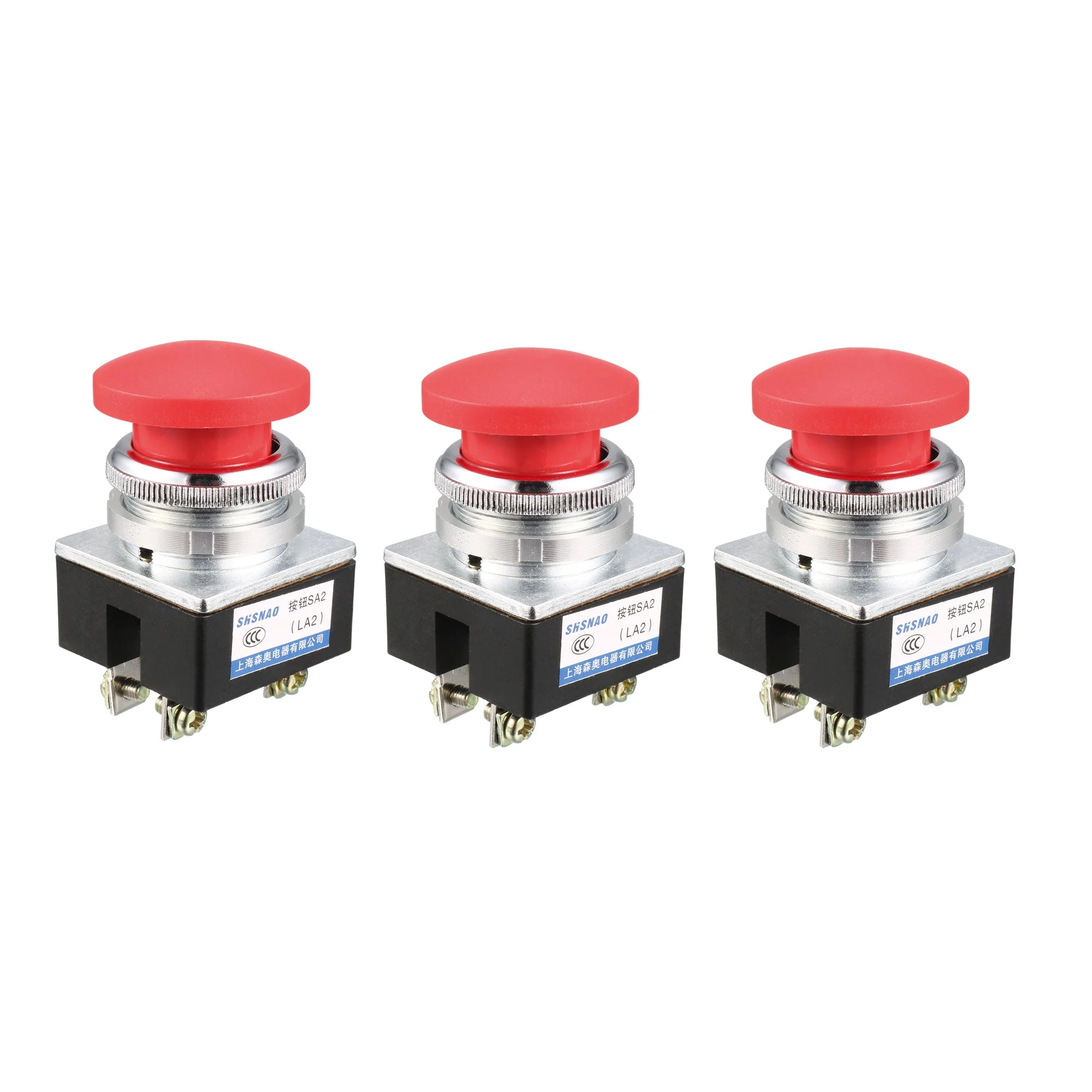 Push Bottom Switch Red Momentary AC 380V 5A Mushroom Head Pushbutton Switches 30mm Panel Mount 3pcs