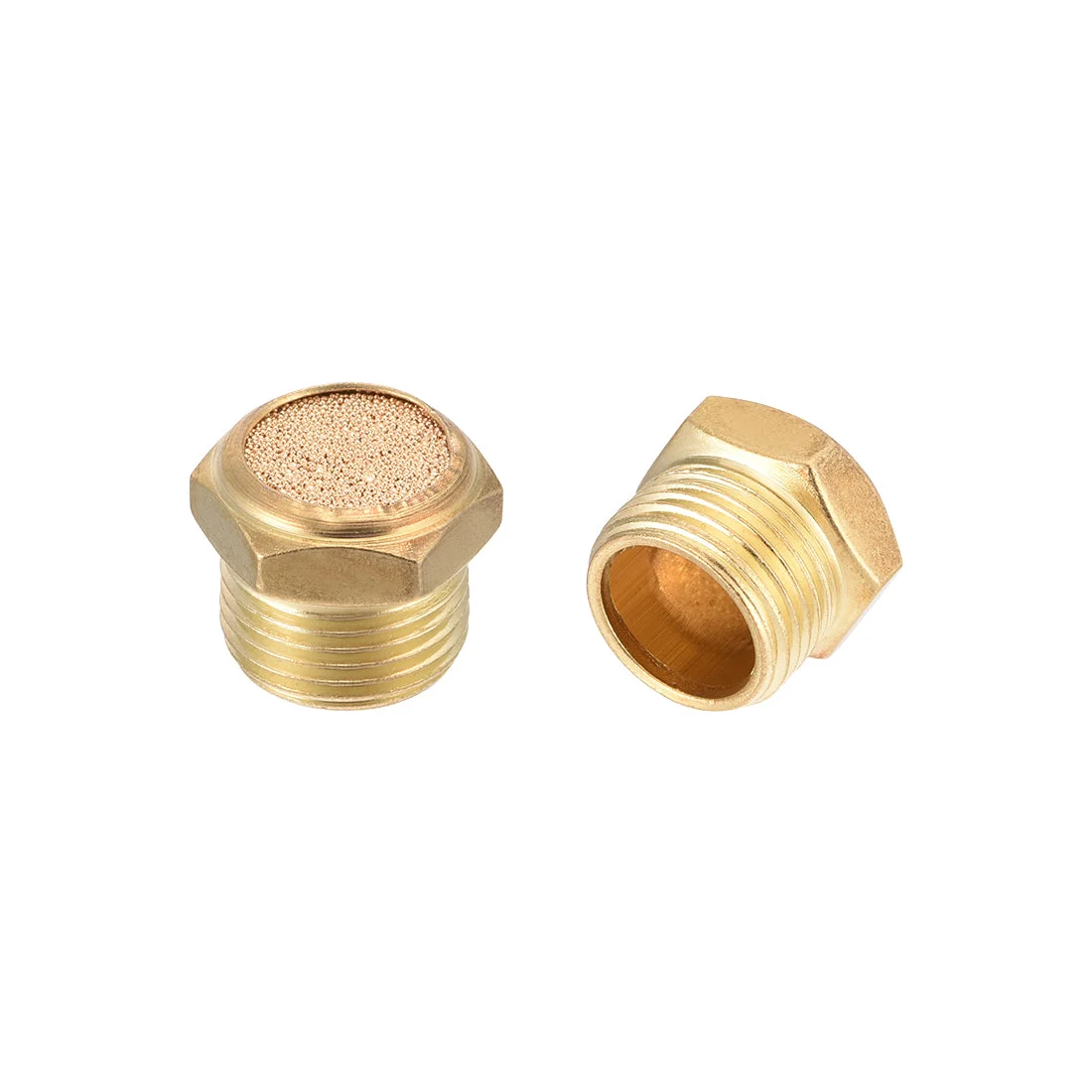 Brass Exhaust Muffler, 3/8" PT Male Thread 18mm Hex Sintered Air Pneumatic Bronze Muffler with Brass Body Flat 2pcs