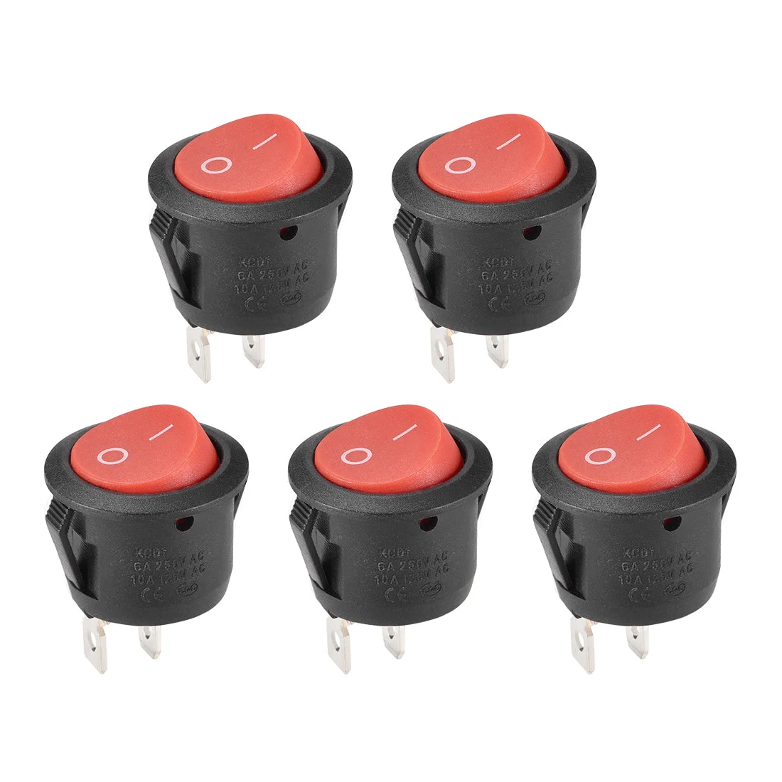 SPST Boat Rocker Switch Round Toggle Switch Red for Boat Marine 2pins ON/OFF AC 250V/6A 125V/10A 5pcs