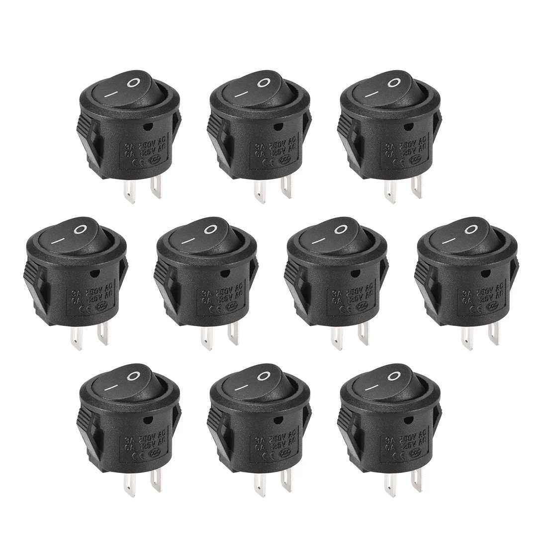 Boat Rocker Switch Round Toggle Switch Black for Boat Car Marine 2pins ON/OFF AC 250V/3A 125V/6A, 10pcs