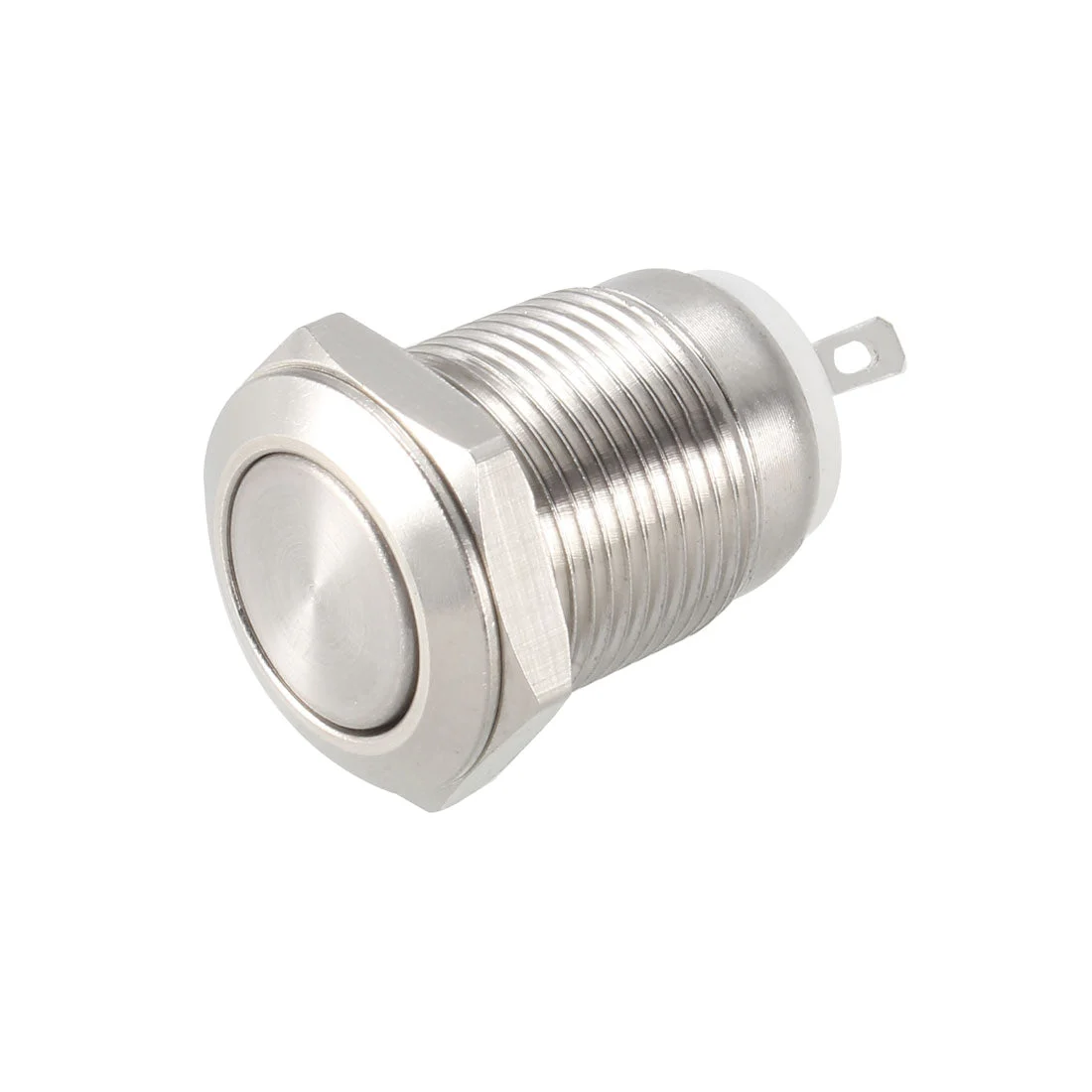 Momentary Metal Push Button Switch Flat Head 12mm Mounting Dia 1NO AC250V 2A