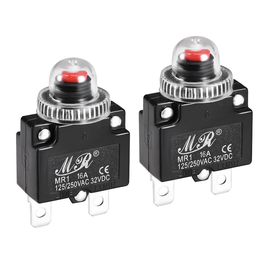 Thermal Circuit Breakers 16A 125/250V AC 32V DC Push Button Reset Overload Protector Switch with Waterproof Cap 2 Pcs