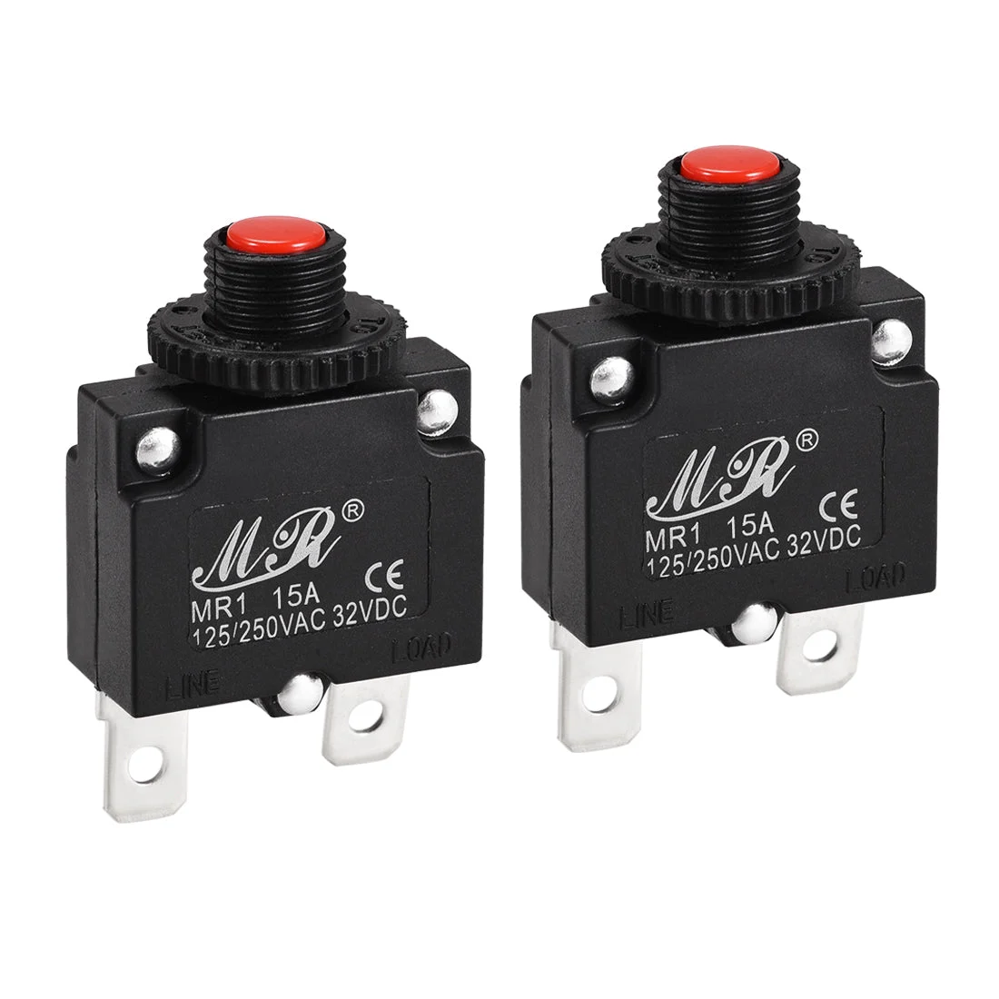 Thermal Circuit Breakers 15A 125/250V AC 32V DC Push Button Manual Reset Overload Protector Switch 2 Pcs