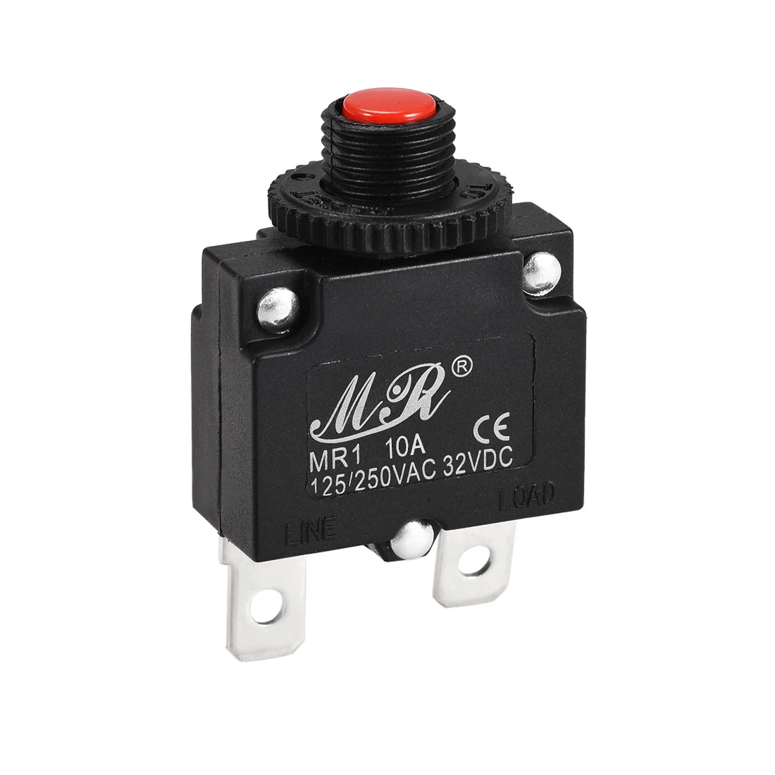 Thermal Circuit Breaker 10 Amp Push Button Reset Overload Protector 125/250V AC 32V DC with Quick Connect Terminal