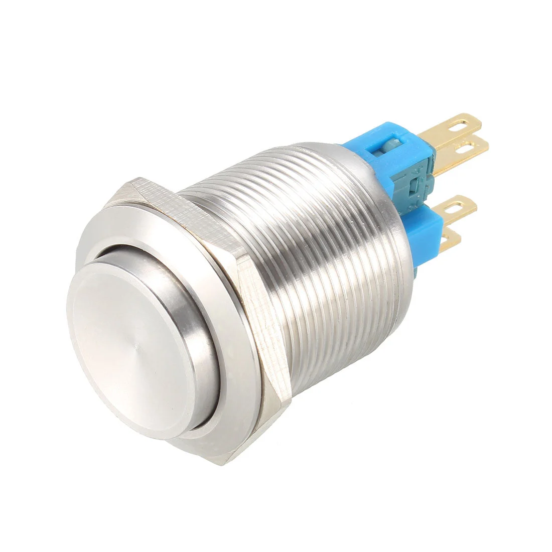 Latching Metal Push Button Switch High Head 22mm Mounting Dia 1NO 1NC