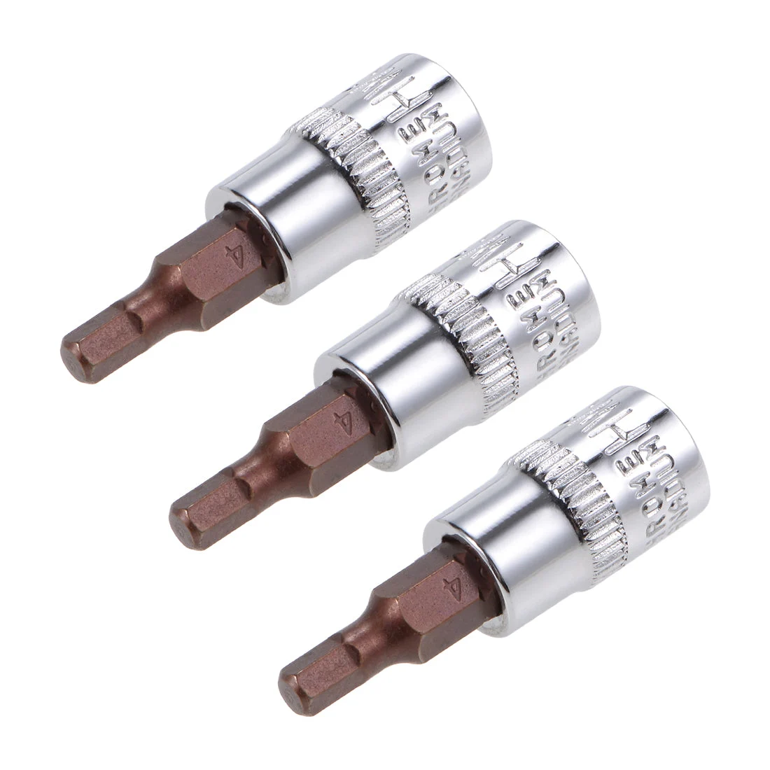 3 Pcs 1/4" Drive x 4mm Hex Bit Socket, Standard Metric, S2 & Cr-V Steel