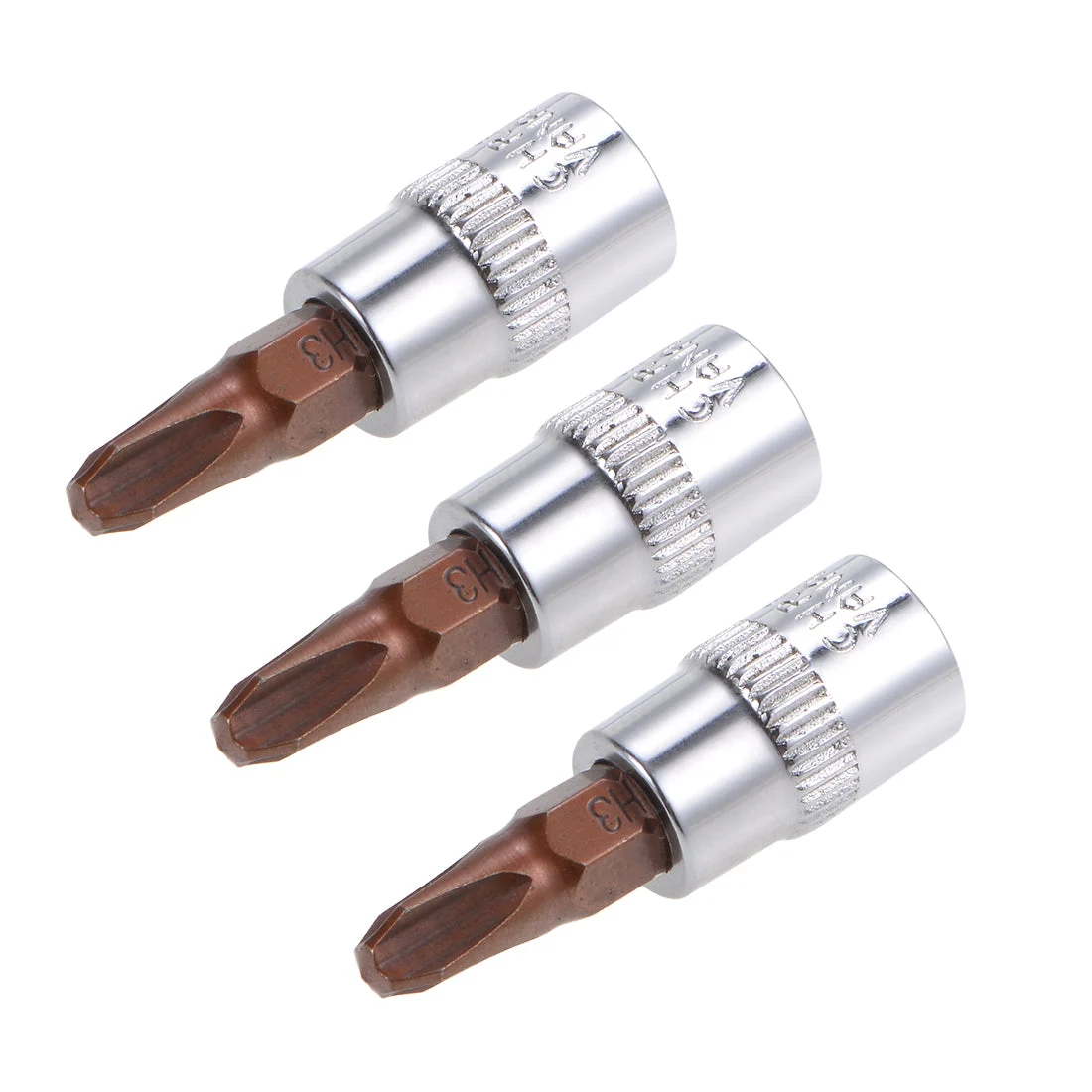 3 Pcs 1/4" Drive x PH3 Phillips Bit Socket, Standard Metric, S2 and Cr-V Steel