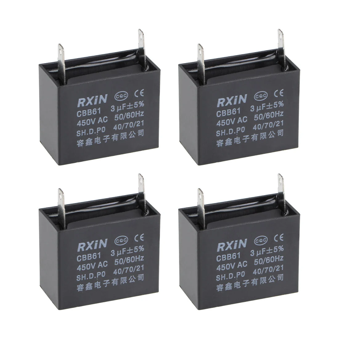 2 Terminal CBB61 Ceiling Fan Capacitor 3uF 450V AC Start Run Capacitors 4pcs