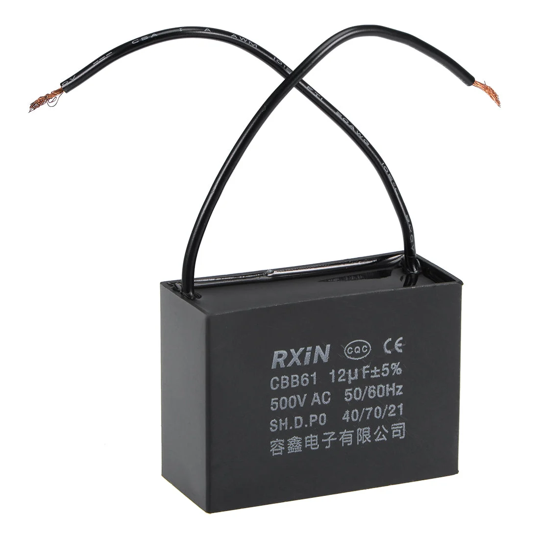 2 Wire CBB61 Ceiling Fan Capacitor 12uF 500V AC Metallized Polypropylene Film Capacitors