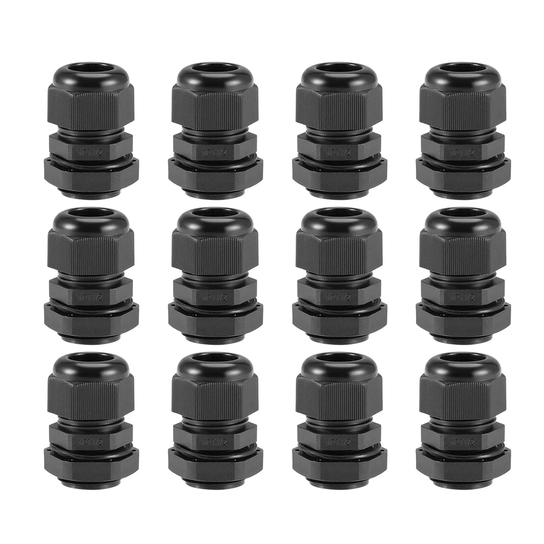 NPT1/2 Cable Gland 8mm-14mm Wire Hole Waterproof Nylon Locknut Black 12pcs