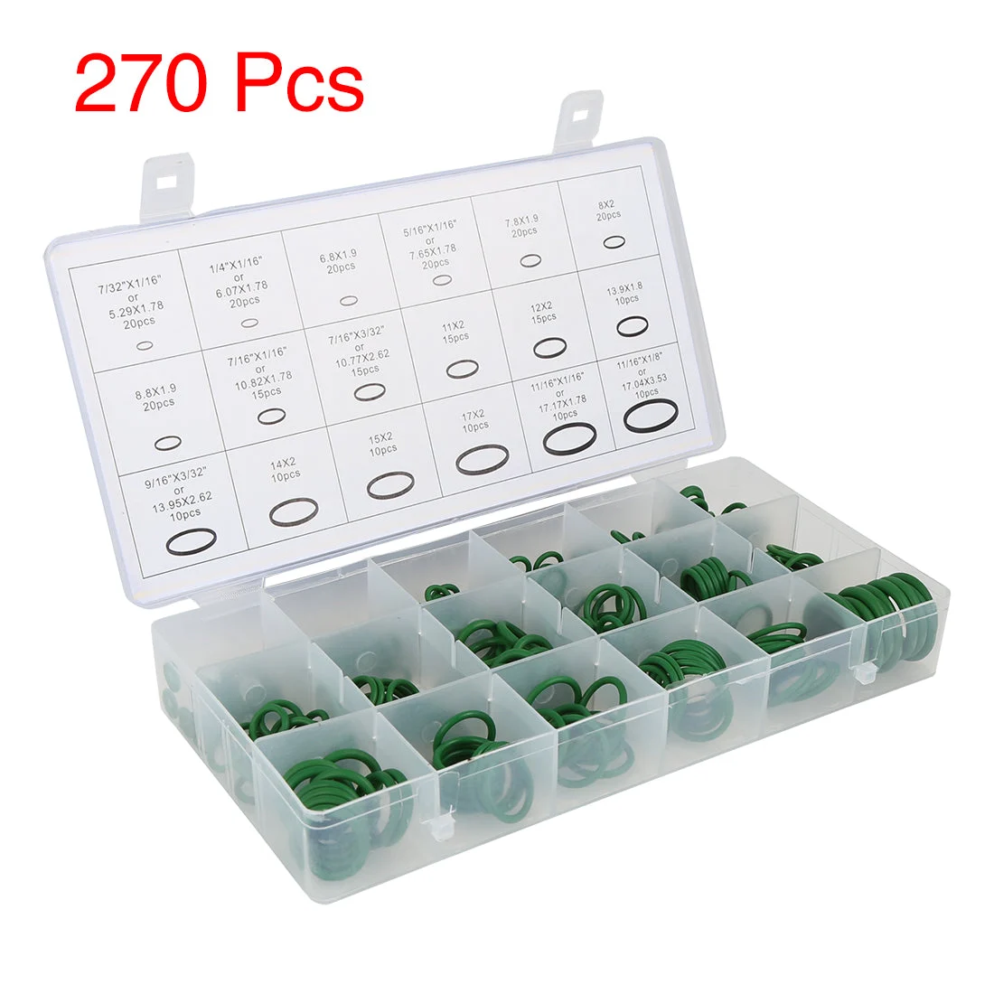 270pcs 18 Size Green Rubber O-Ring Sealing Gasket Washer Seal Assortment Set with Holder Case
