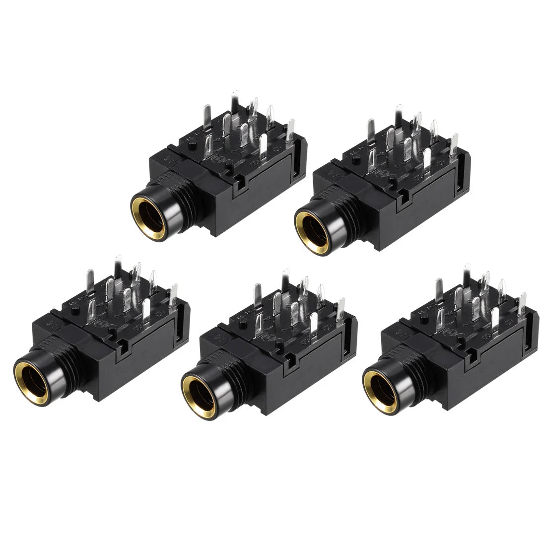 PCB Mount 6.35mm 9 Pin Socket Headphone Stereo Jack Audio Video Connector Black 5Pcs