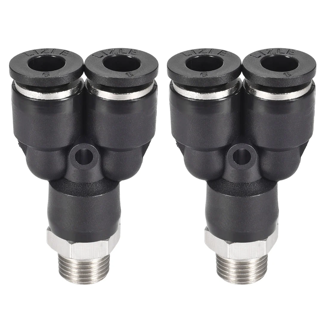 Push To Connect Air Fittings Y Type Tube Connect 6mm OD x 1/8PT Male Thread Tube Fittings Push Lock Black 2Pcs