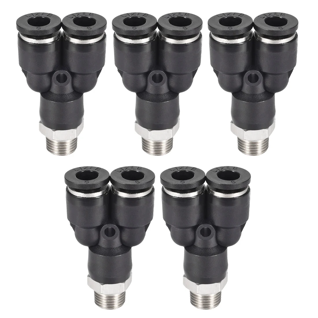 Push to Connect Air Fittings Y Type Tube Connect 6mm OD x 1/8PT Male Thread Tube Fittings Push Lock Black 5Pcs