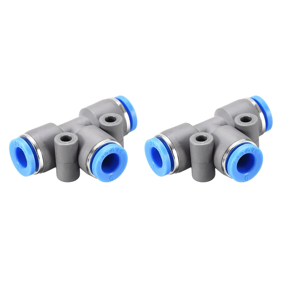 Push To Connect Air Fittings T Type Tee Tube Connect 6mm OD Grey Push Lock 2Pcs