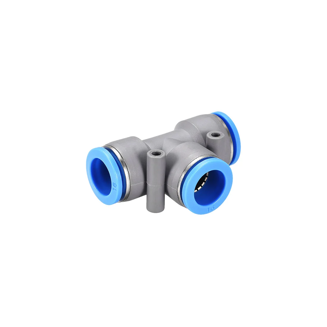 Push To Connect Air Fittings T Type Tee Tube Connect 16mm OD Grey Push Lock