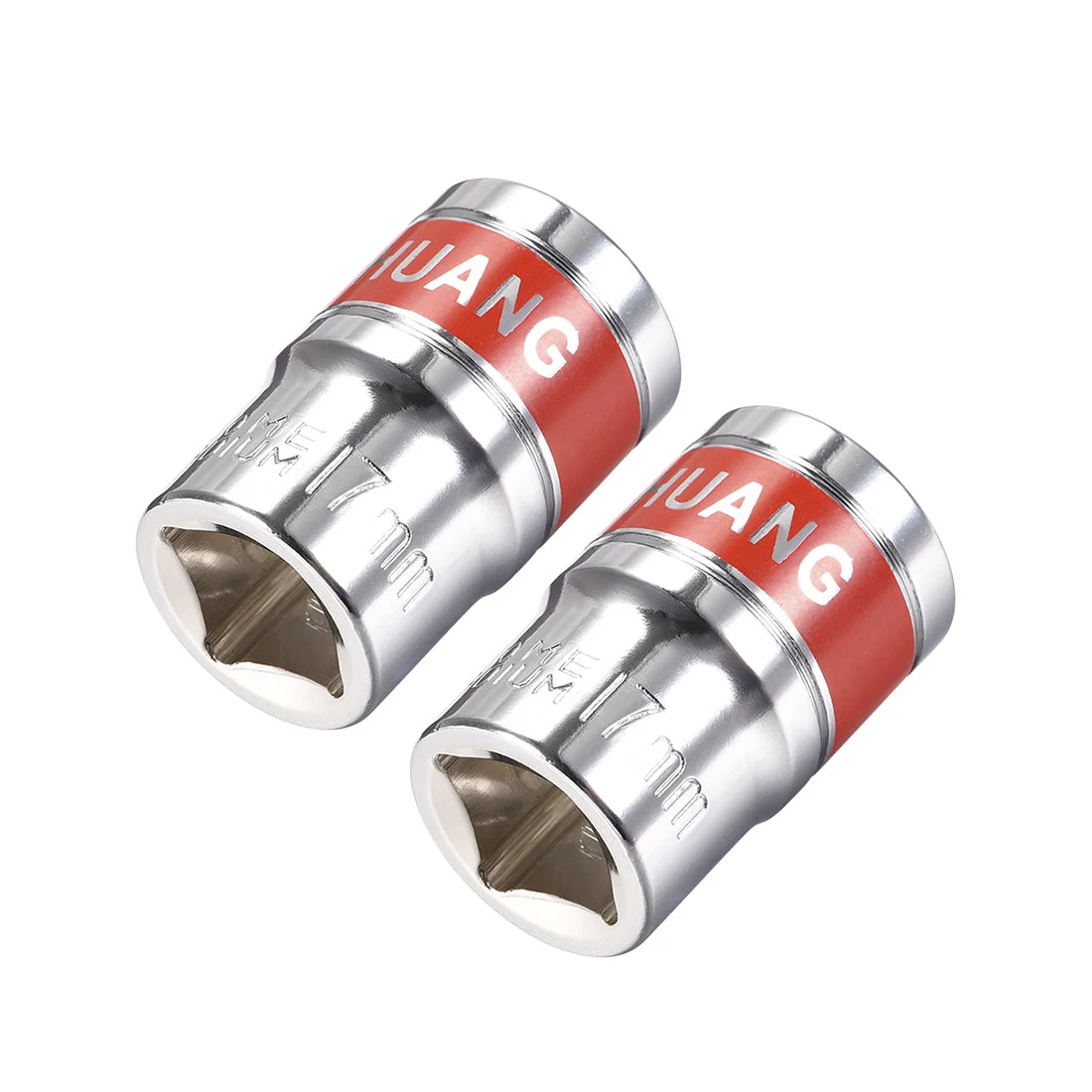 2 Pcs 1/2-Inch Drive by 17mm Shallow Socket with Red Band, Cr-V, 6-Point, Metric