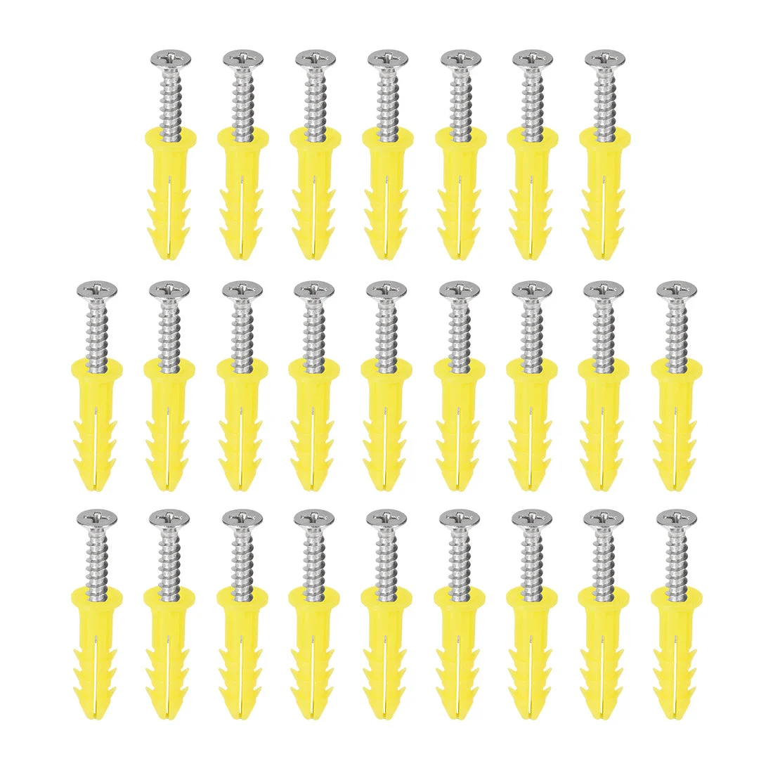 6x26mm Plastic Expansion Tube for Drywall with Screws, Yellow 25pcs