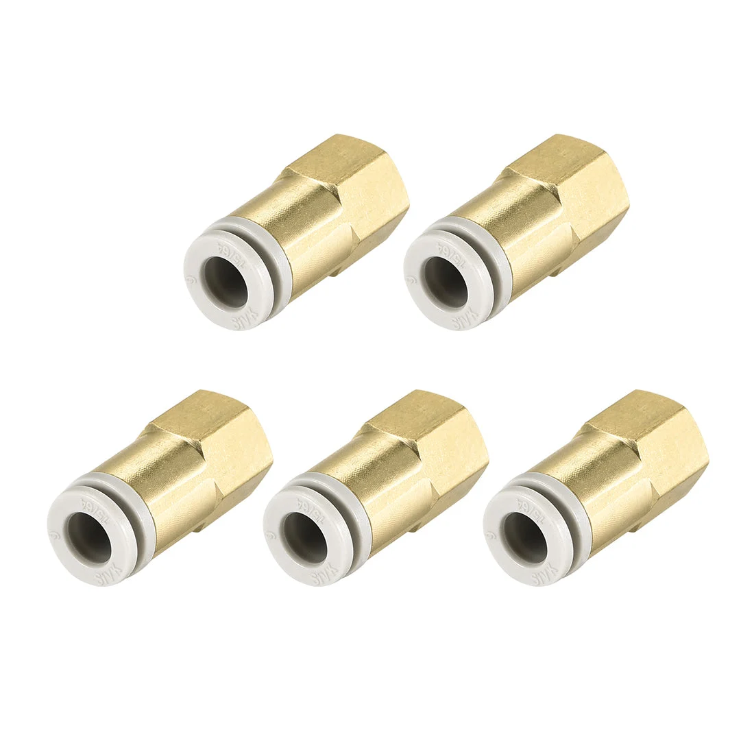 Push to Connect Tube Fittings 6mm Tube OD x 1/8 PT Female Golden Tone 5Pcs