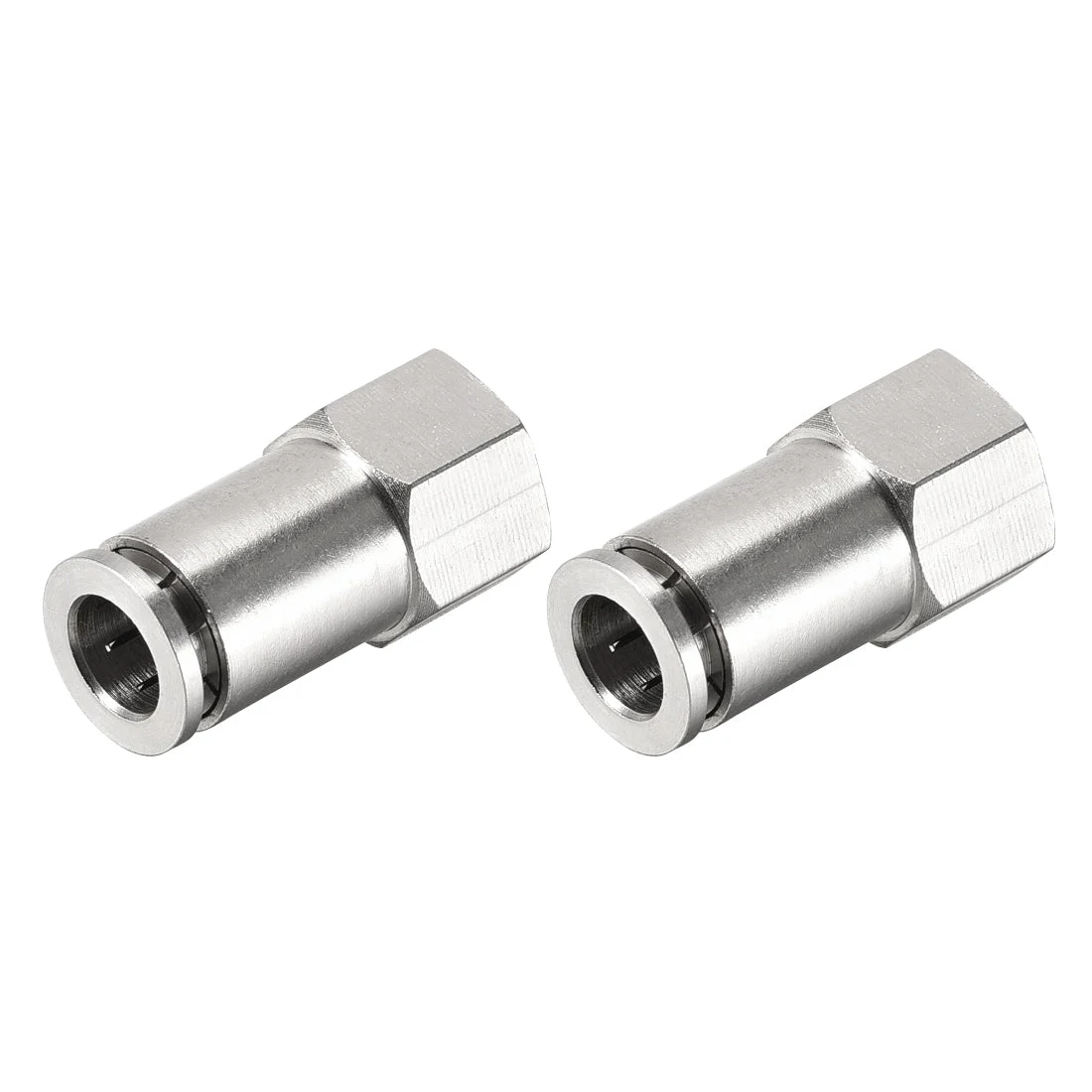 Push to Connect Tube Fittings 8mm Tube OD x 1/4 PT Female Straight Pneumatic Connector Pipe Fitting Silver Tone 2Pcs