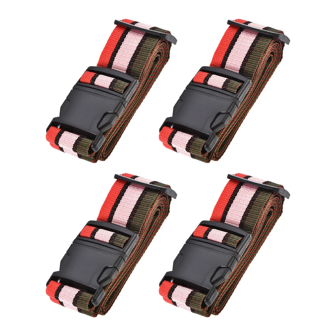 Luggage Straps Suitcase Belts with Buckle Label, 2Mx5cm Adjustable PP Travel Bag Packing Accessories, Multi Color (Red Pink Dark Green) 4Pcs