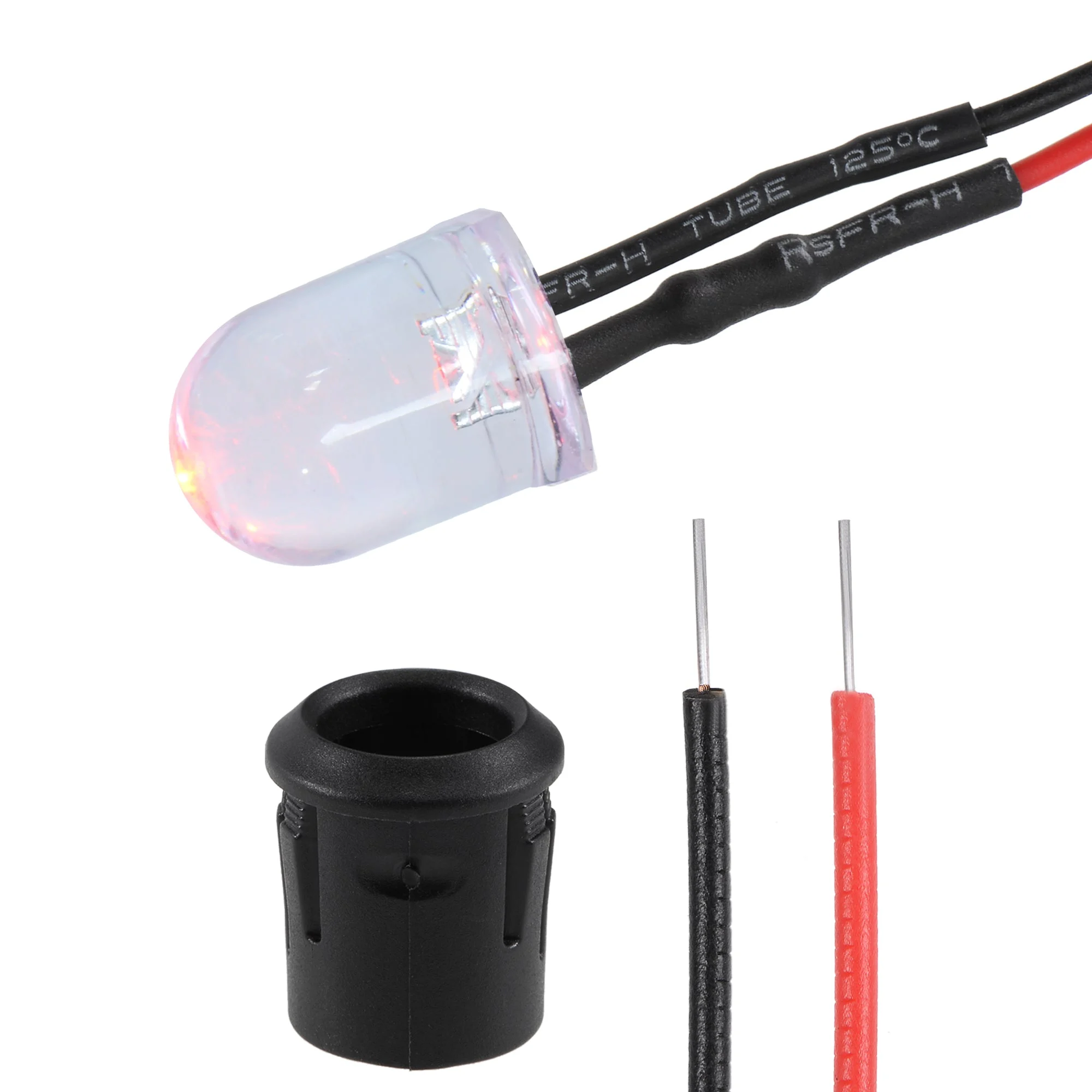 10Set DC 12V 10mm Pre Wired LED with Holder, Red Light Round Top Clear Lens, 14mm Panel Mount