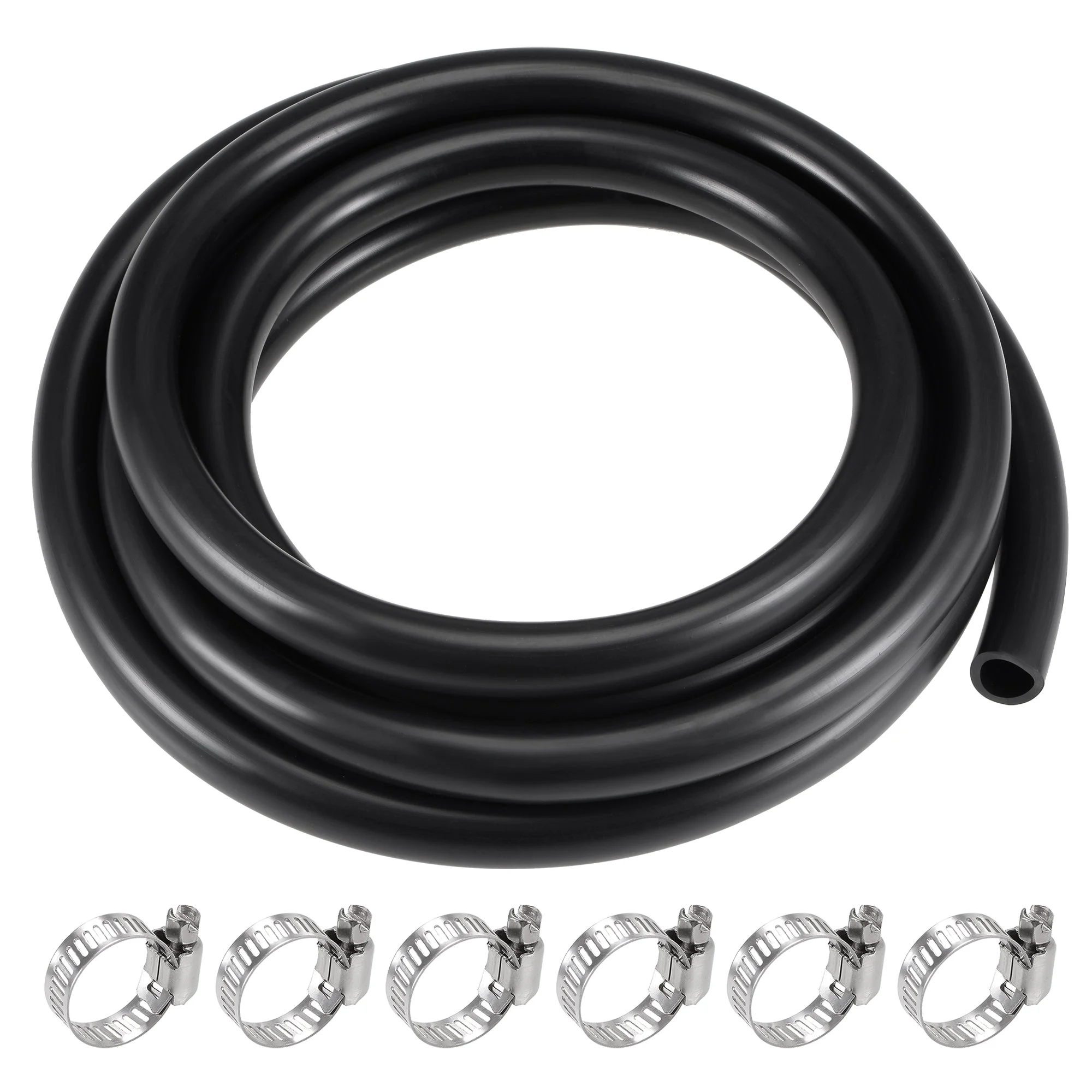 Uxcell Fuel Line Hose 12mm ID 16mm OD 10ft Oil Line & Fuel Pipe Rubber Water Hose Black, 6 Clamps