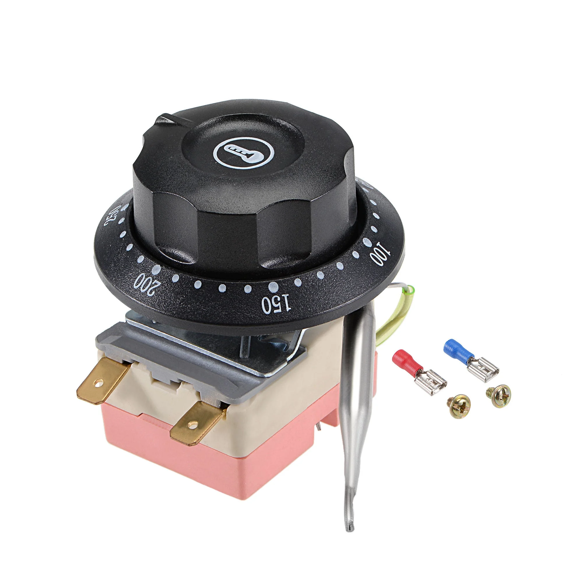 NC 250V 16A 50-250C Temperature Control Switch Capillary Thermostat for Oven Refrigerator Heater, 0.7m, with 2 Screws&2 Crimp Terminals