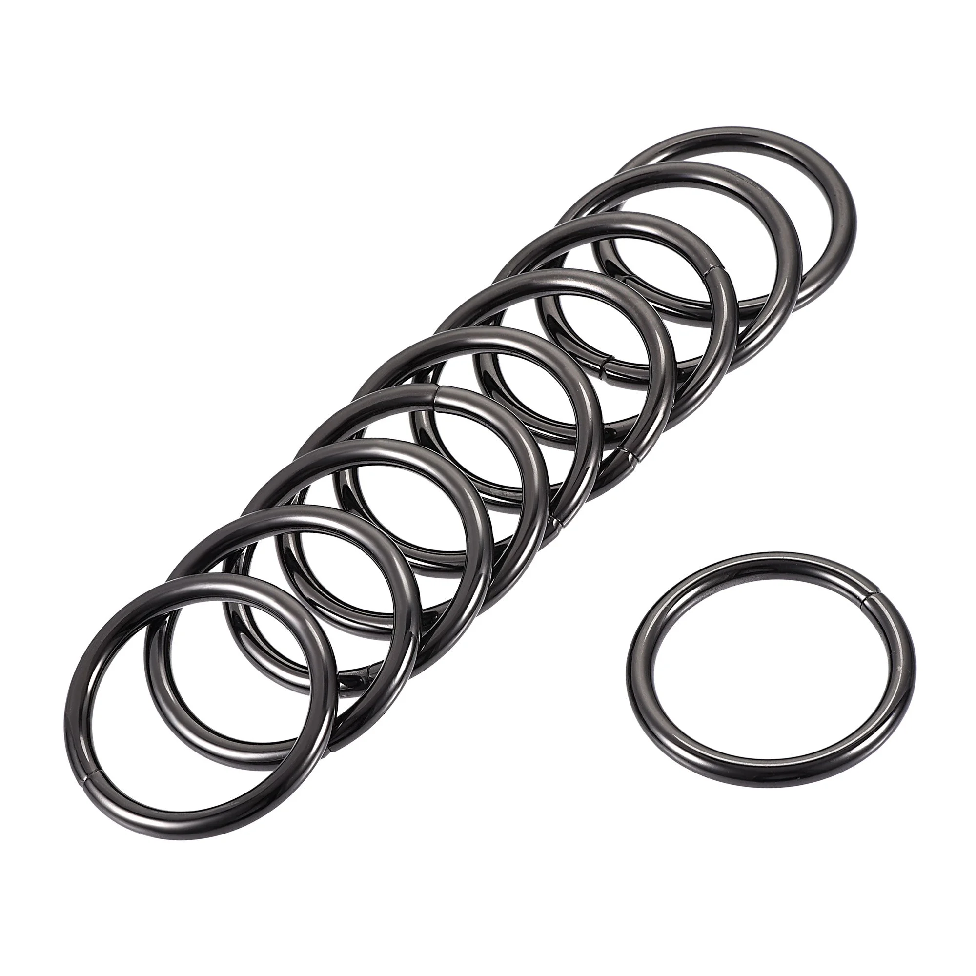 Metal O Ring 38mm(1.5") ID 4.8mm Thickness Non-Welded Rings Black 10pcs