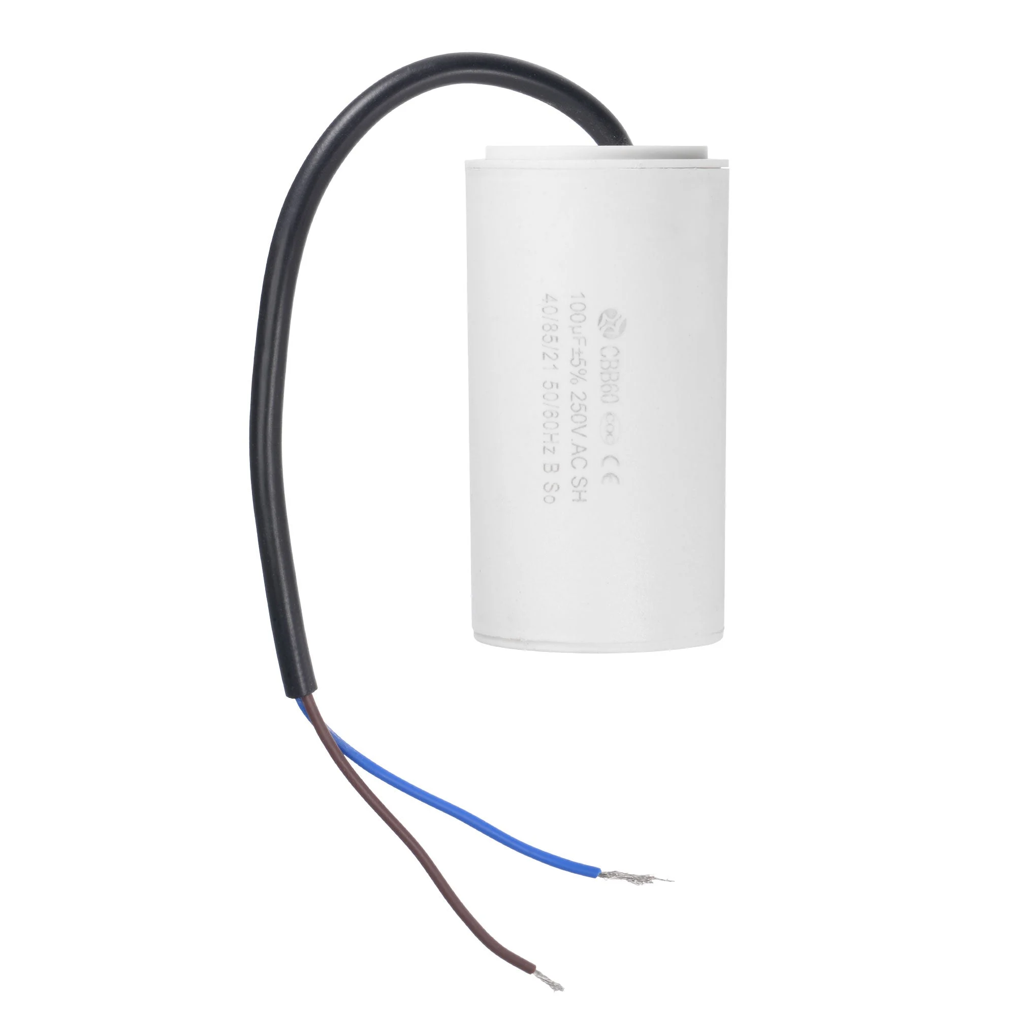 CBB60 Run Capacitor 100uF 250V AC 2 Wires 50/60Hz Cylinder 93x49mm White