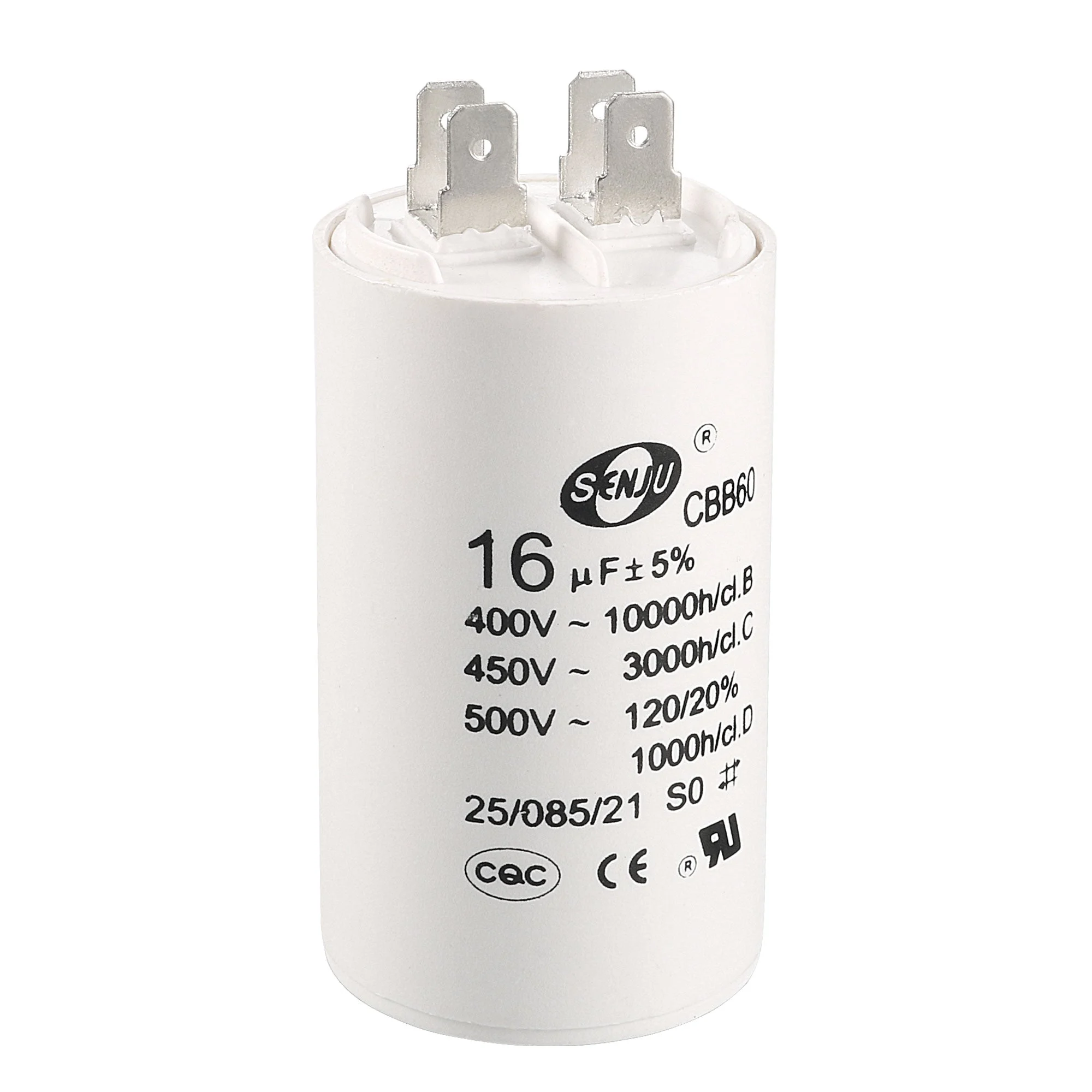 CBB60 Run Capacitor 16uF 450V AC Double Insert 72x40mm White for Pump Motor