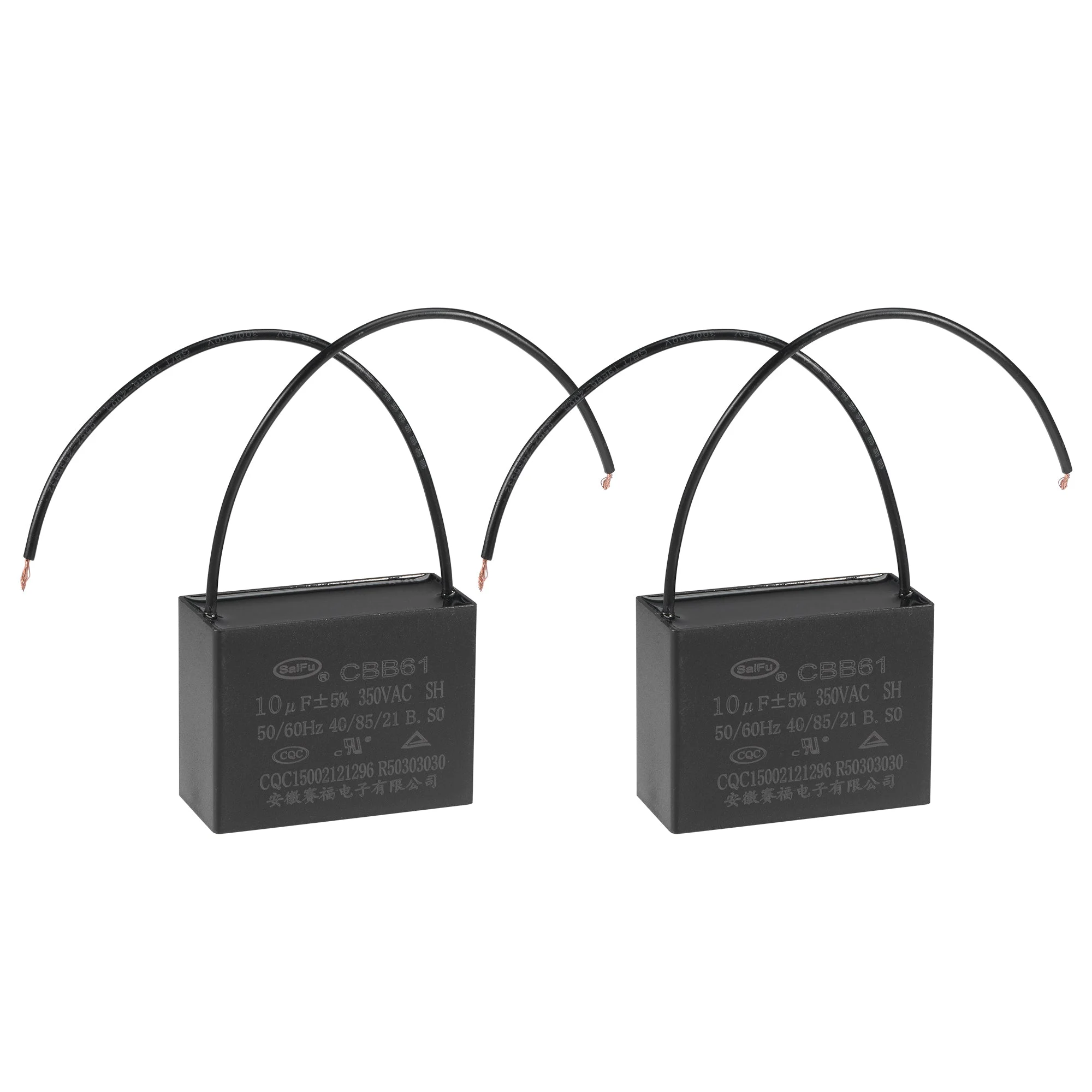 Ceiling Fan Capacitor CBB61 10uF 350V AC 2 Wires Metallized Polypropylene Film Capacitor 58x44x26mm for Electric Fan Pump Motor Generator 2Pcs