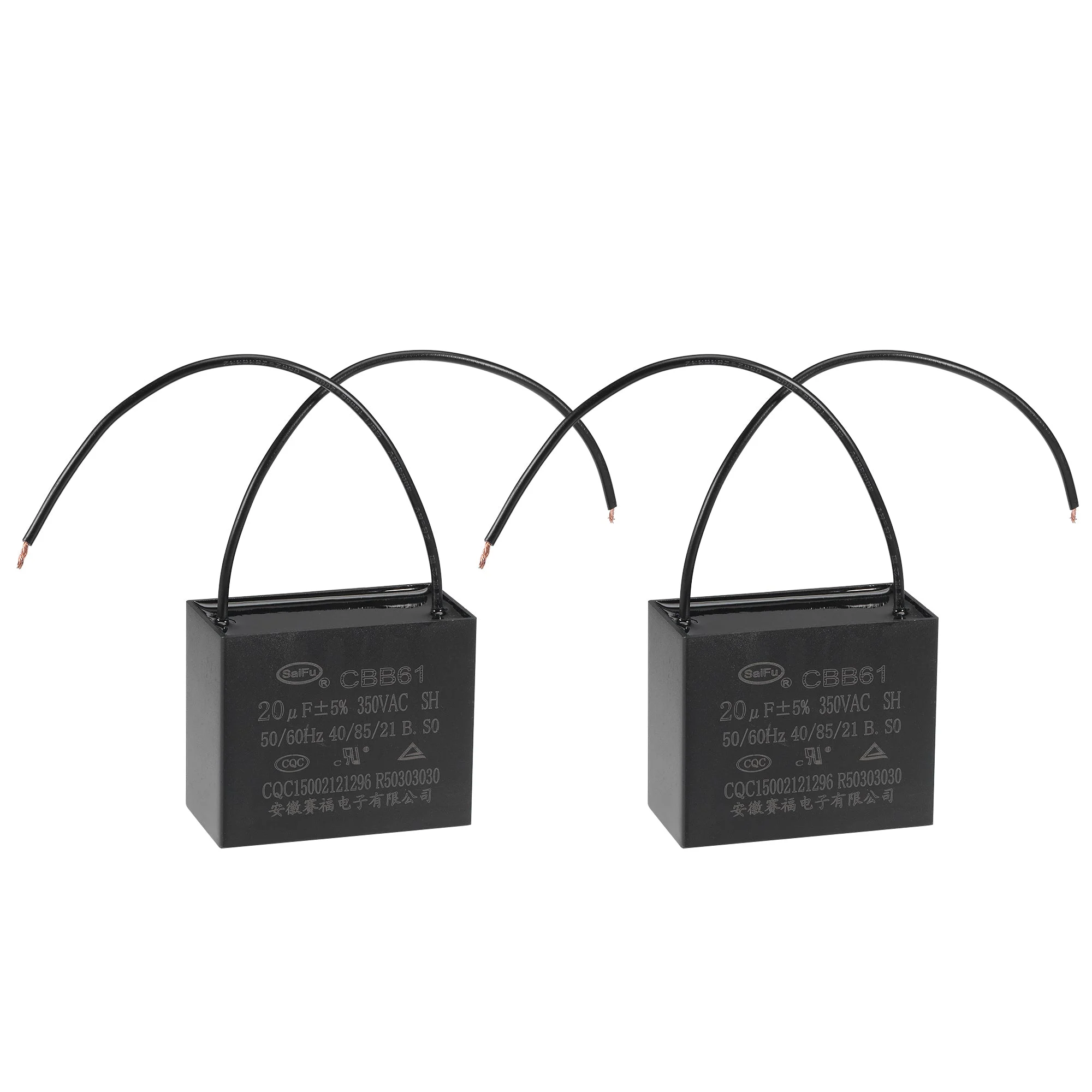 Metallized Film Ceiling Fan Capacitor CBB61 20uF 350V AC 2 Wires 2Pcs